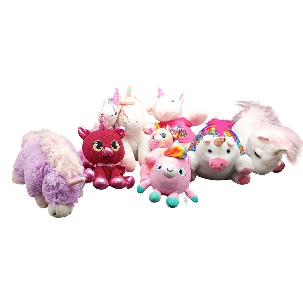 Unicorn Plush Lot Mixed Brands Ty Beanie Boos Pink White Purple Collection 8pc